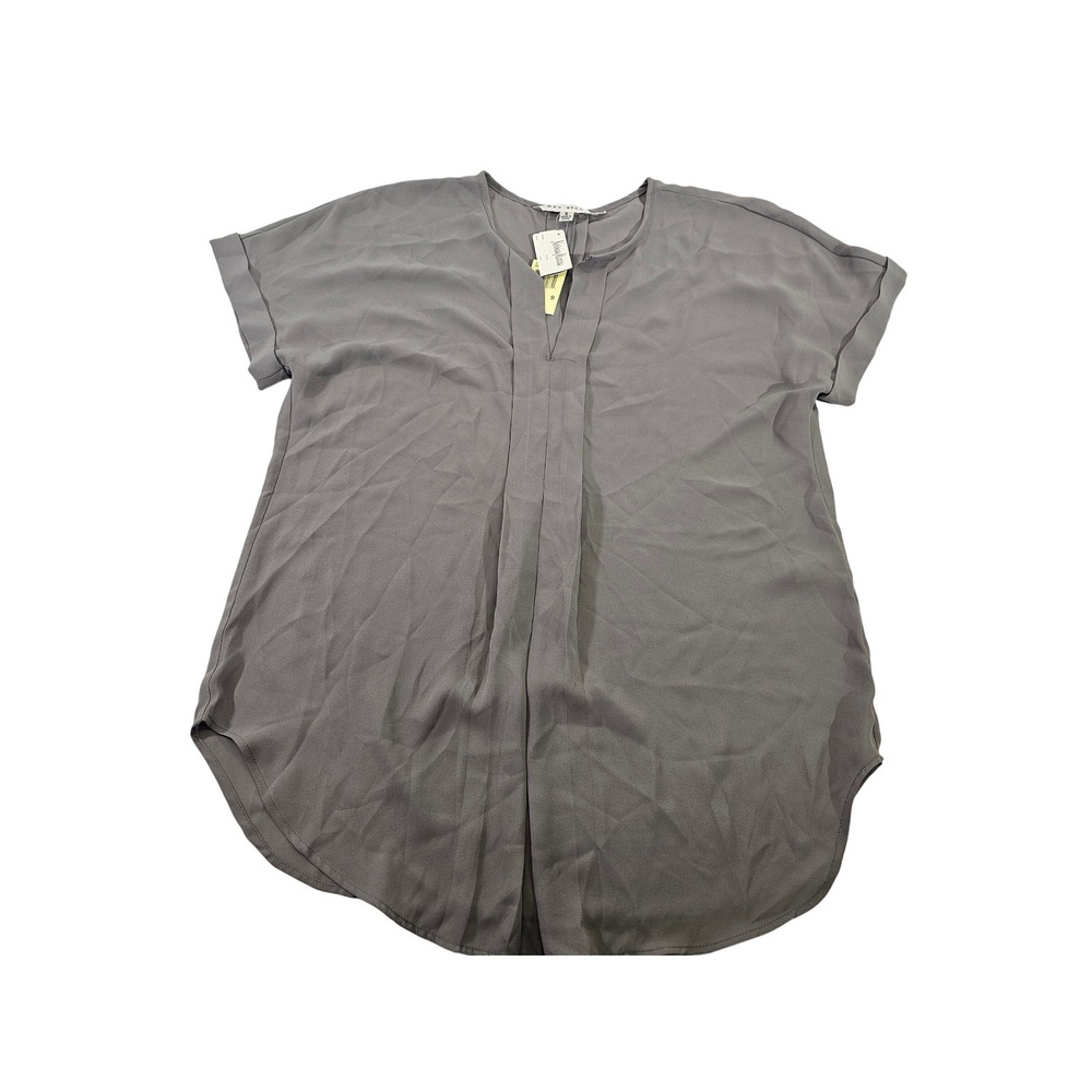 Max Studio Blouse Womens S Gray Solid Pleated Back High Low Short Sleeve 3712030